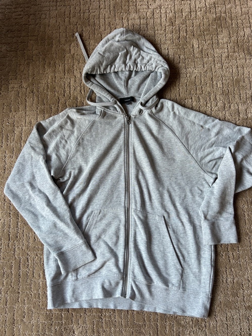 Vince Light Gray Full-Zip Hooded Sweater